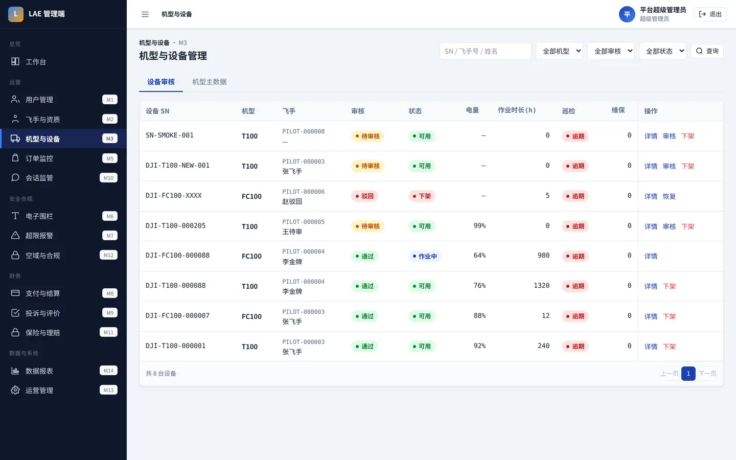 LAE 无人机租用平台 · 界面截图